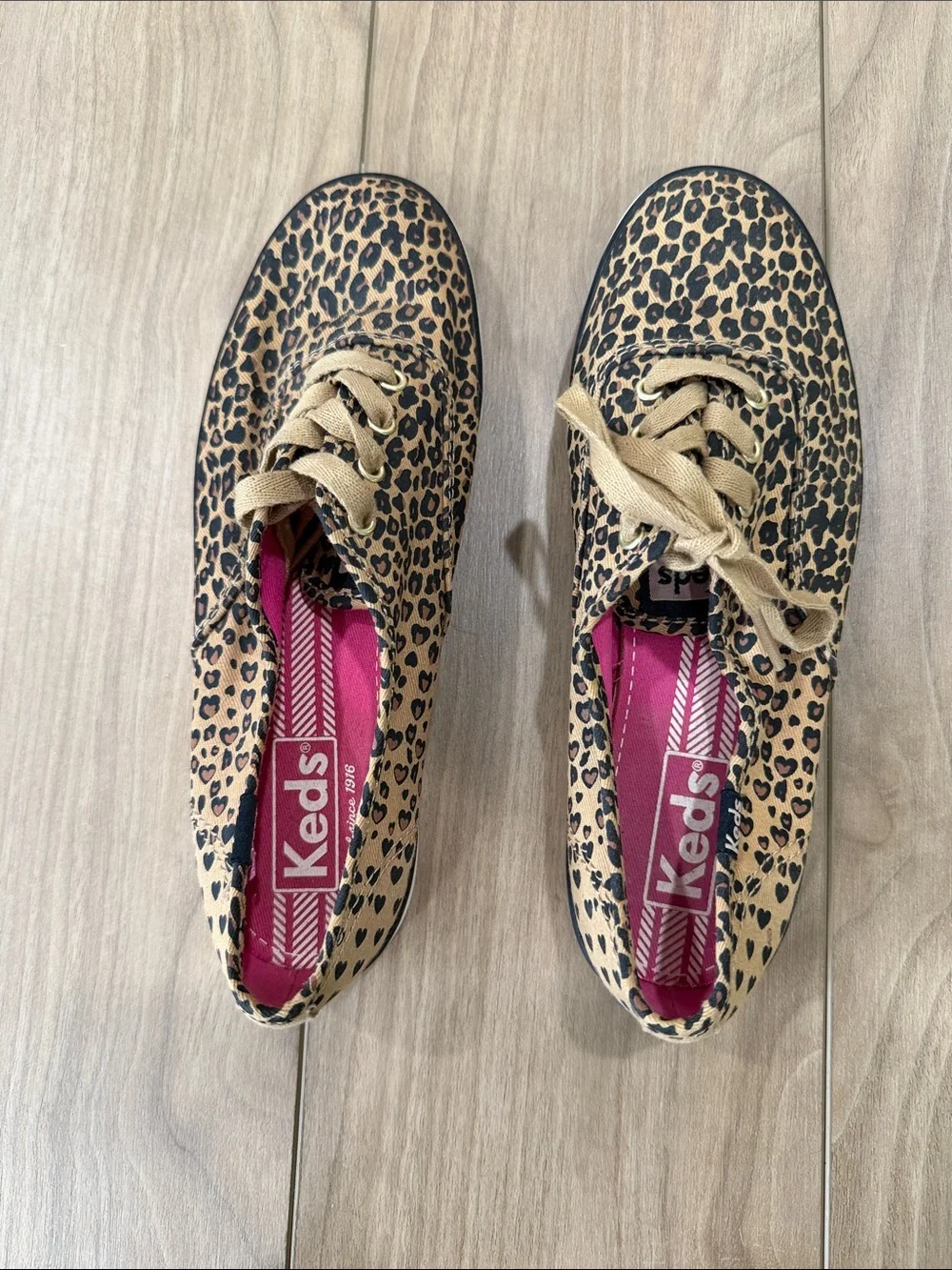 Keds Leopard Print Canvas Sneakers - Tan/Black with Pink Lining